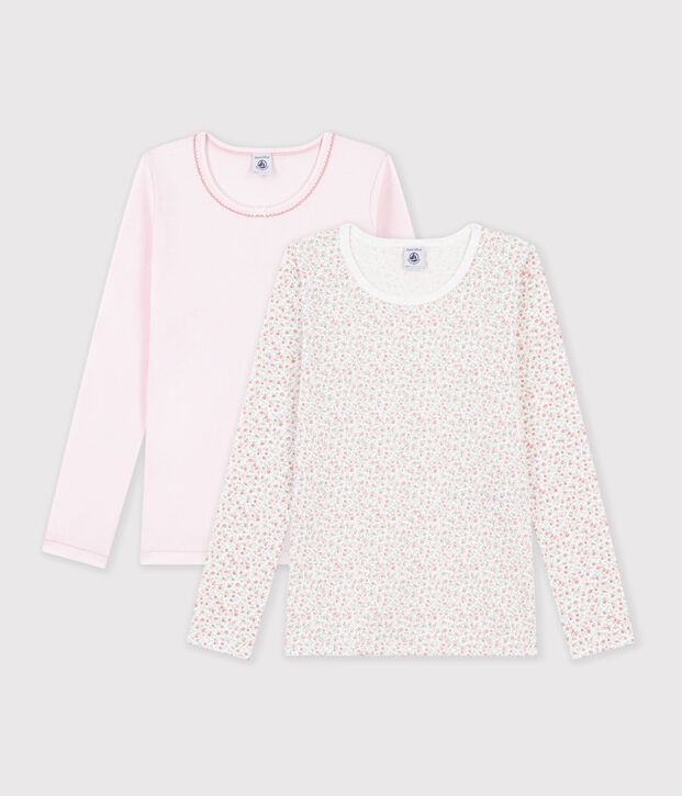 Juego de camisetas infantiles de algod&oacute;n de manga larga con flores multicolor