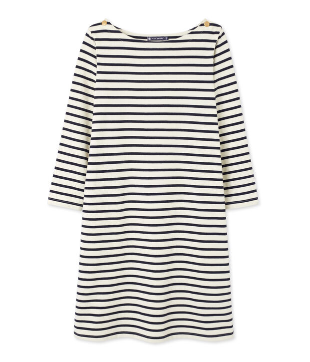 Robe marini&egrave;re femme en jersey lourd blanco/azul
