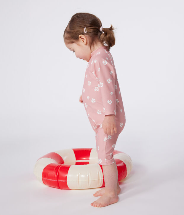 Mono anti UV con estampado de flores para beb&eacute; rosa/blanco