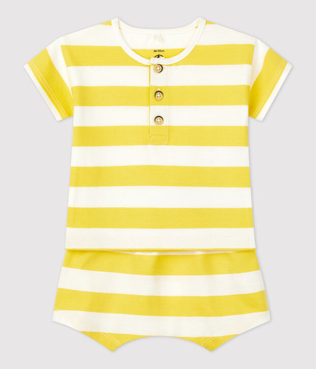 Conjunto de 2 piezas a rayas de jersey de beb&eacute; amarillo/blanco