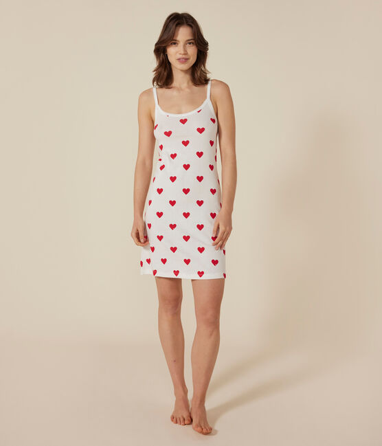 Camisón de algodón para mujer blanco MARSHMALLOW/rojo TERKUIT