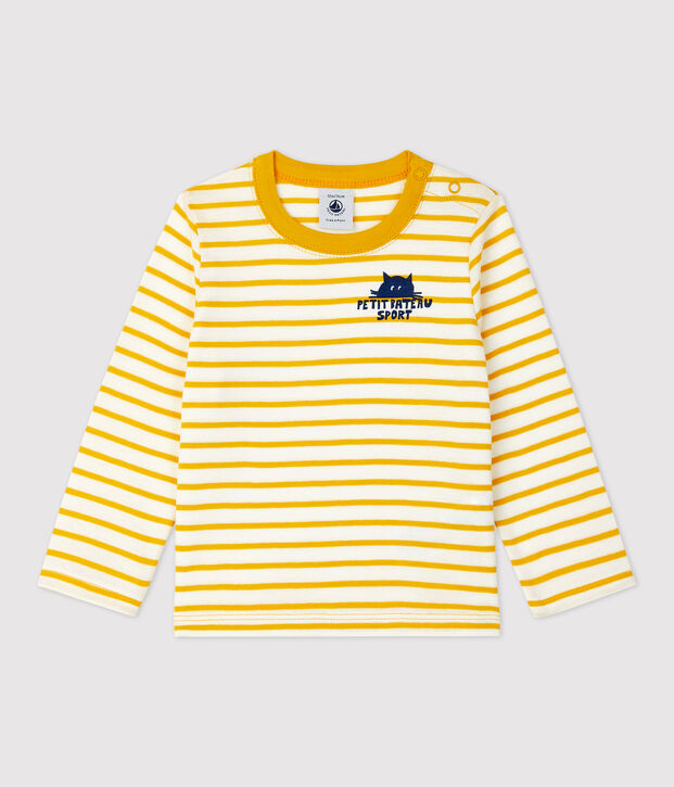 Camiseta a rayas de algod&oacute;n de beb&eacute; blanco/amarillo
