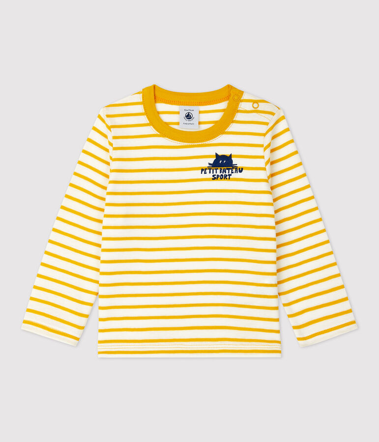 Camiseta a rayas de algod&oacute;n de beb&eacute; blanco/amarillo