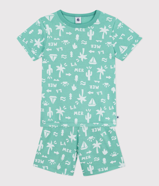 Pijama corto infantil de algodón con estampado verde ALOEVERA/blanco MARSHMALLOW