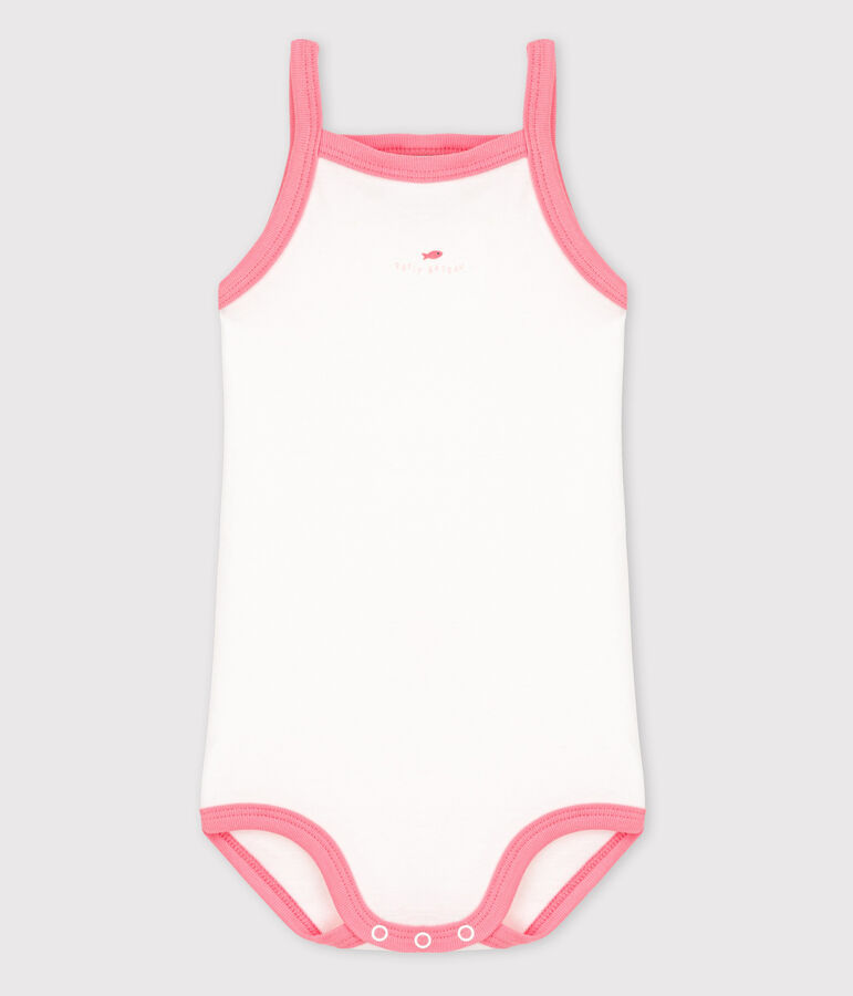 Bodi de tirantes de beb&eacute; de ni&ntilde;a blanco/rosa