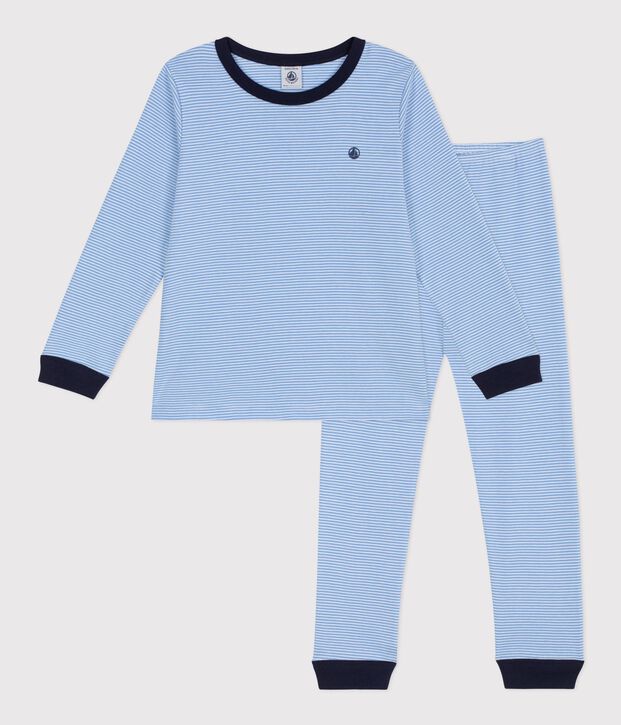 Pijama infantil de algod&oacute;n a rayas azul/blanco