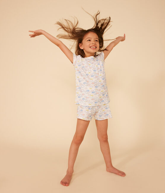 Pijama corto infantil con estampado de arcoíris de algodón  blanco MARSHMALLOW/blanco MULTICO