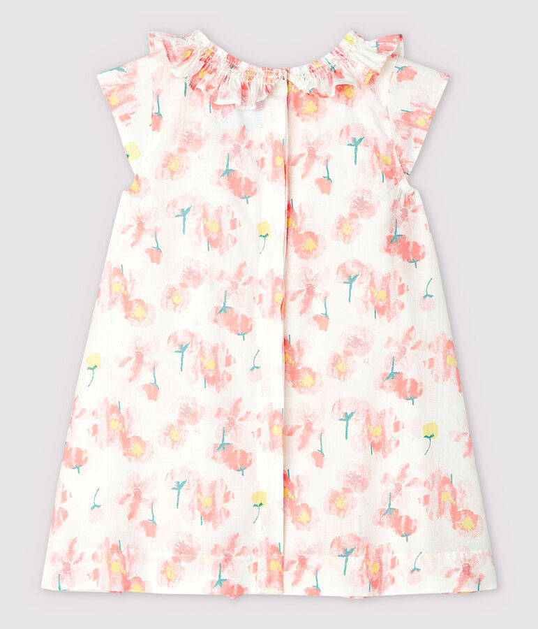 Vestido de manga corta de popelina de beb&eacute; ni&ntilde;a blanco/multicolor