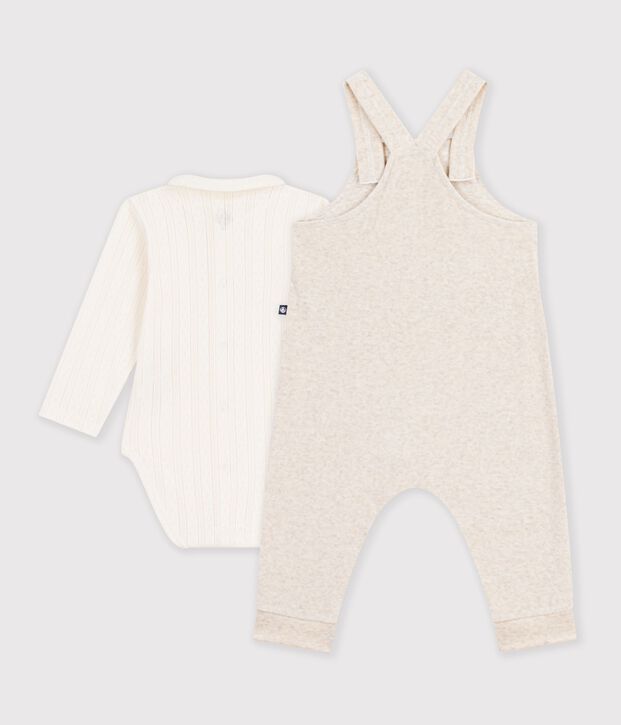 Conjunto de peto y body de algod&oacute;n con cuello liso para beb&eacute; crudo/crudo