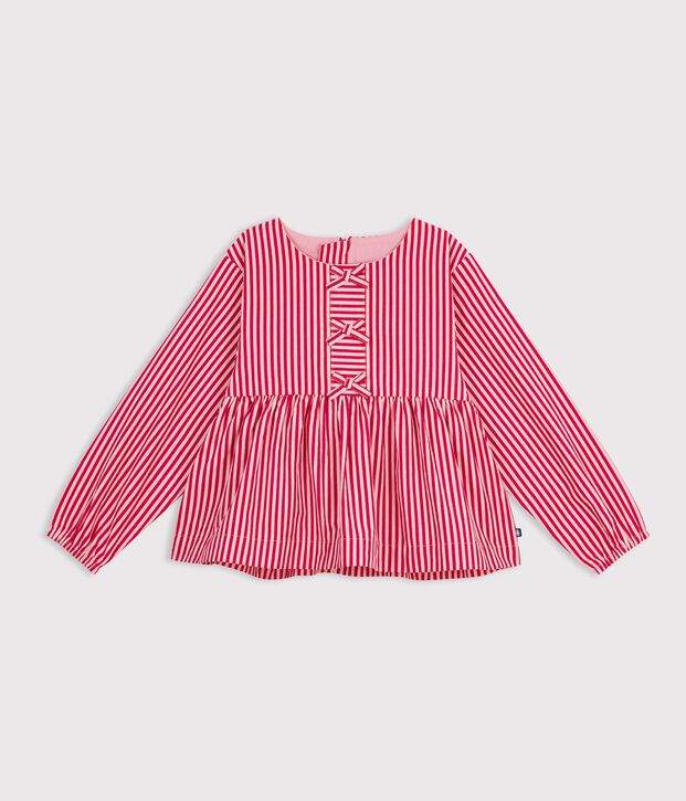 Blusa infantil de manga larga de algod&oacute;n a rayas rosa/rosa