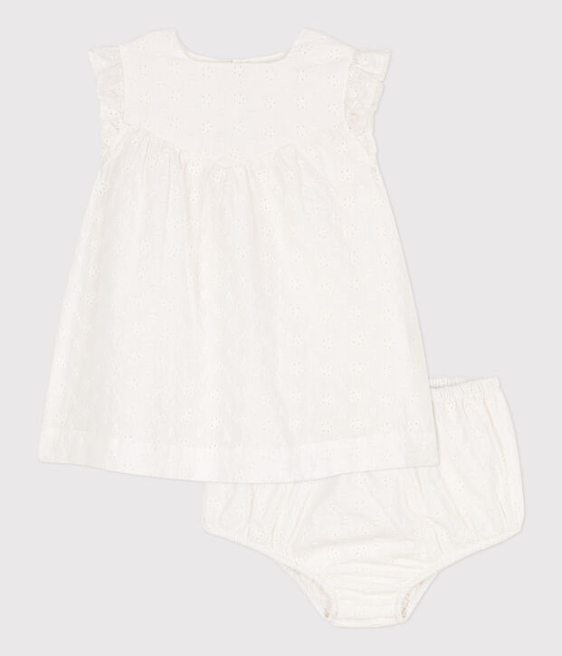 Vestido con bombacho de bordado ingl&eacute;s para beb&eacute; blanco
