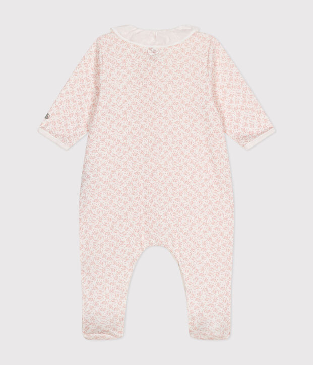 Pijama de algod&oacute;n con estampado de flores para beb&eacute; blanco/rosa