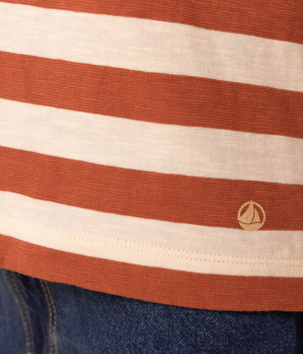 Camiseta LA RECTA de algod&oacute;n con cuello redondo para mujer marron/crudo