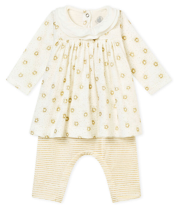 Vestido con legging para beb&eacute; ni&ntilde;a blanco/amarillo