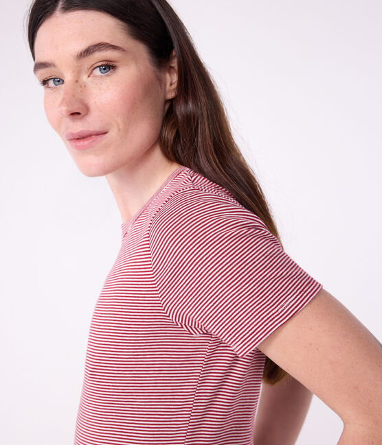 Camiseta Icónica de manga corta de algodón para mujer rojo AMARANTE/ MARSHMALLOW