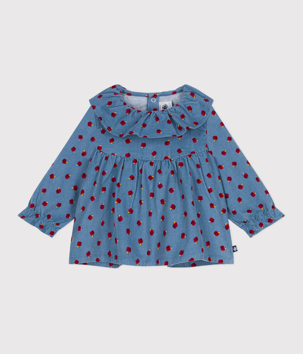 Blusa de pana de manga larga con estampado de manzanas para beb&eacute; azul/multicolor