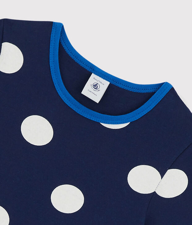 Vestido de manga corta de algod&oacute;n de ni&ntilde;a azul/blanco