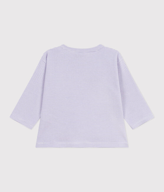 Camiseta de manga larga de algodón a rayas para bebé blanco SQUAW/ MARSHMALLOW