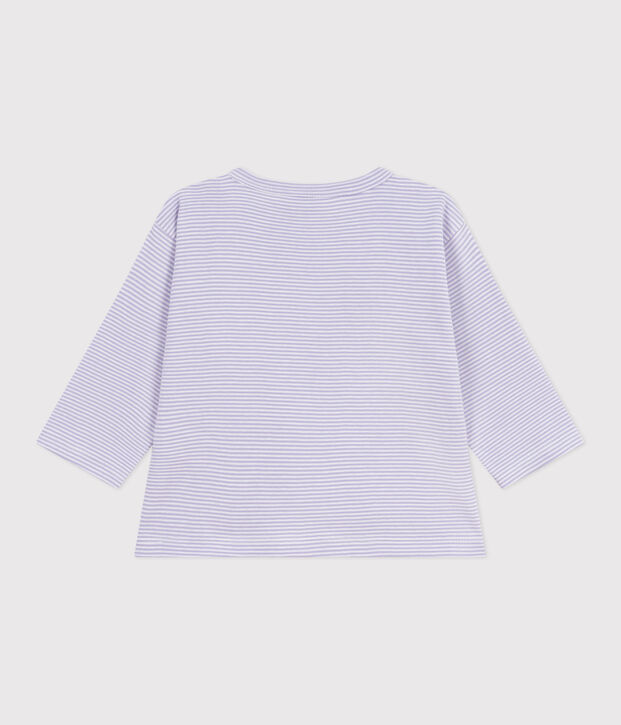Camiseta de manga larga de algod&oacute;n a rayas para beb&eacute; violeta/blanco