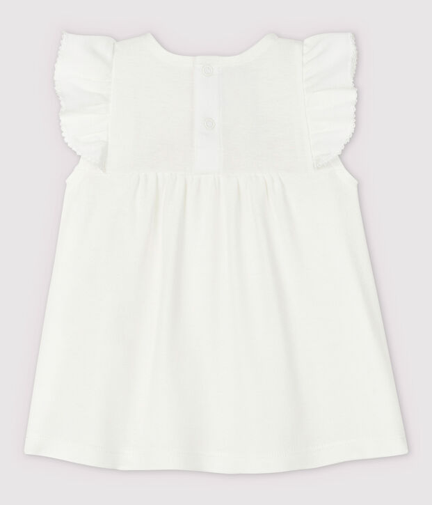 Blusa de manga corta de algod&oacute;n de beb&eacute; ni&ntilde;a blanco
