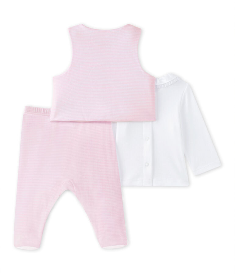 Conjunto beb&eacute; ni&ntilde;a 3 piezas blanco/rosa