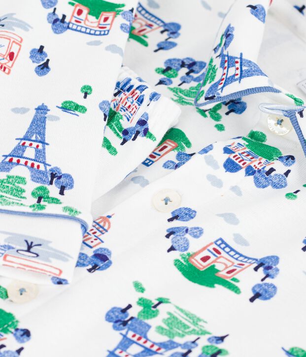 Pijama infantil abotonado de algod&oacute;n con estampado de Par&iacute;s blanco/multicolor
