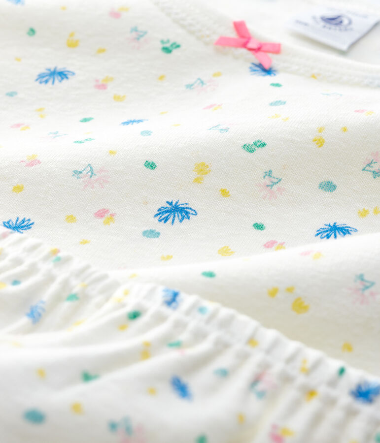 Pijama corto de flores de ni&ntilde;a de algod&oacute;n y lino blanco/multicolor