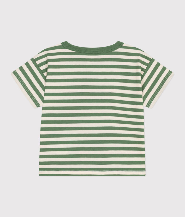 Camiseta de manga corta de algod&oacute;n a rayas para beb&eacute; verde/crudo