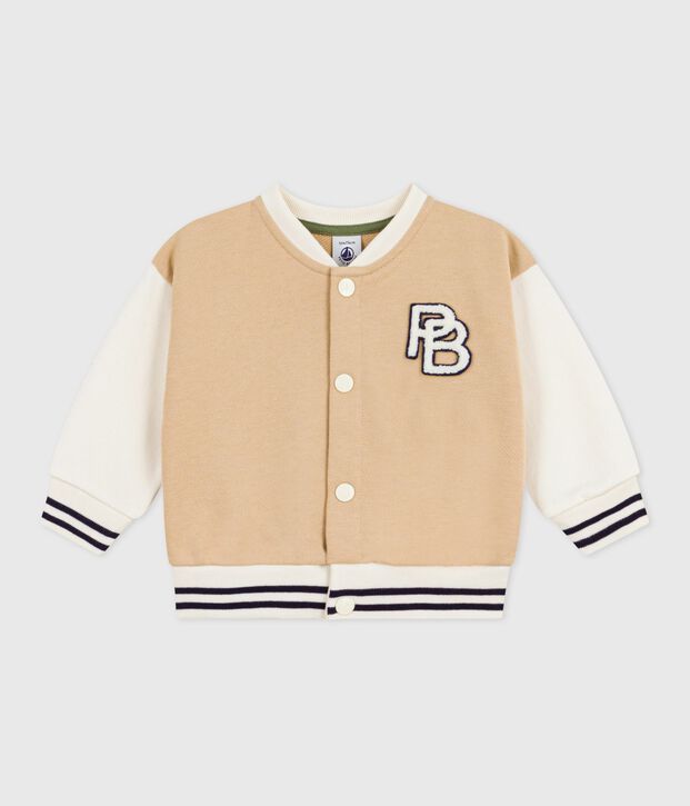Chaqueta teddy colorblock de algod&oacute;n con insignia para beb&eacute; beige/crudo