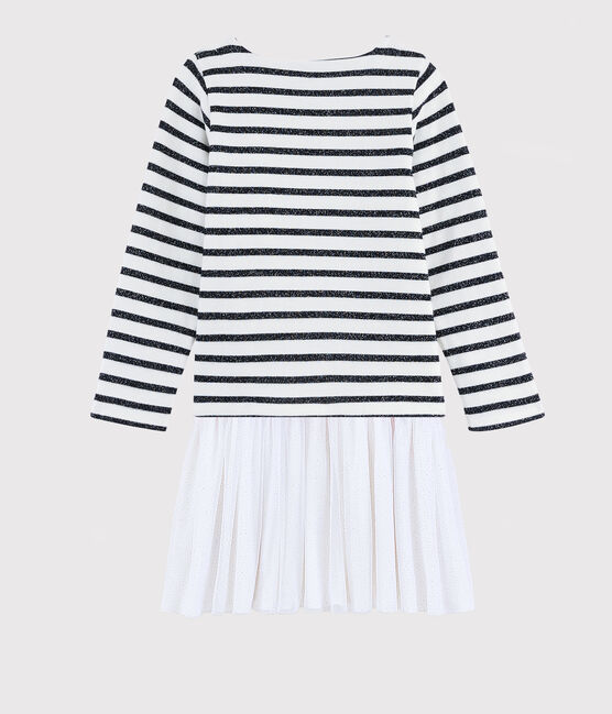 Vestido de manga larga para niña blanco MARSHMALLOW/ SMOKING ARGENT BRILLANT