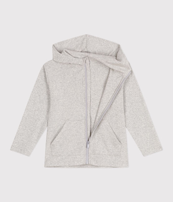 Sudadera infantil de algodón liso con capucha y cremallera gris BELUGA CHINE