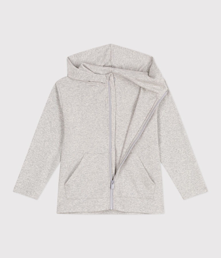 Sudadera infantil de algod&oacute;n liso con capucha y cremallera gris BELUGA CHINE