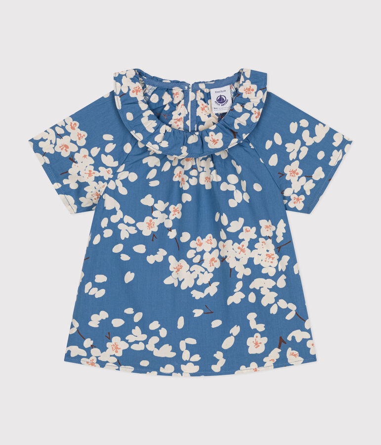 Blusa de manga corta de popelina de beb&eacute; azul/multicolor