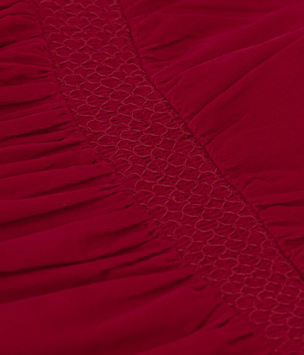 Vestido de manga larga de terciopelo liso de ni&ntilde;a rojo