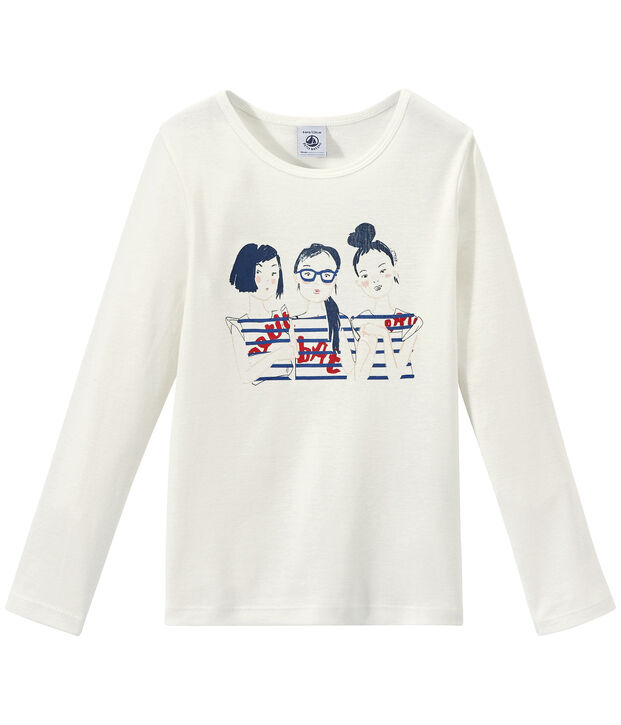 Camiseta de manga larga estampado para ni&ntilde;a blanco