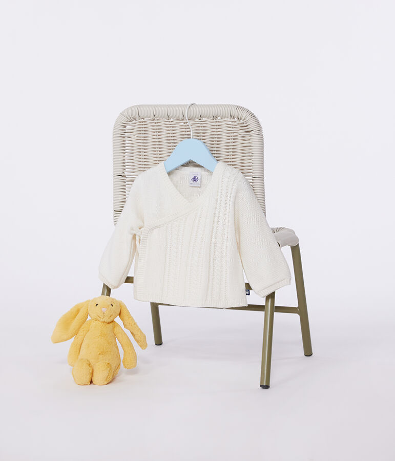 C&aacute;rdigan de lana y algod&oacute;n para beb&eacute; blanco