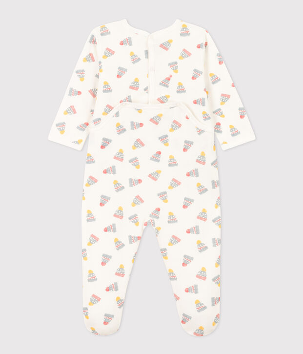 Pijama de felpa con gorros para beb&eacute; blanco/multicolor