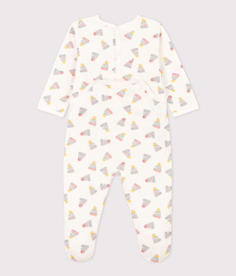 Pijama de felpa con gorros para beb&eacute; blanco/multicolor