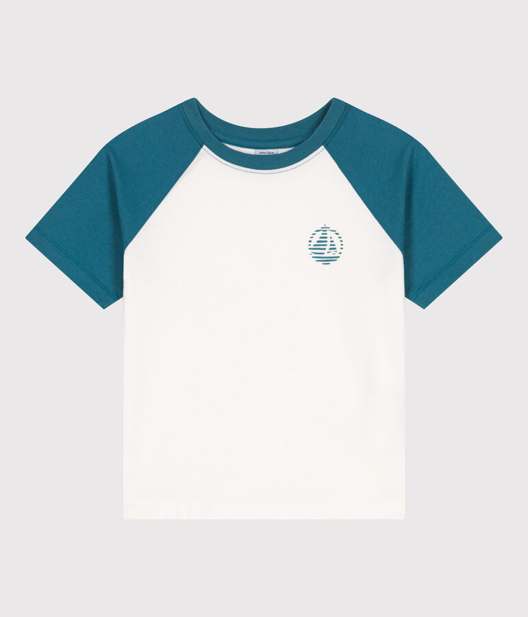 Camiseta infantil de manga corta de algod&oacute;n con estampado blanco/verde