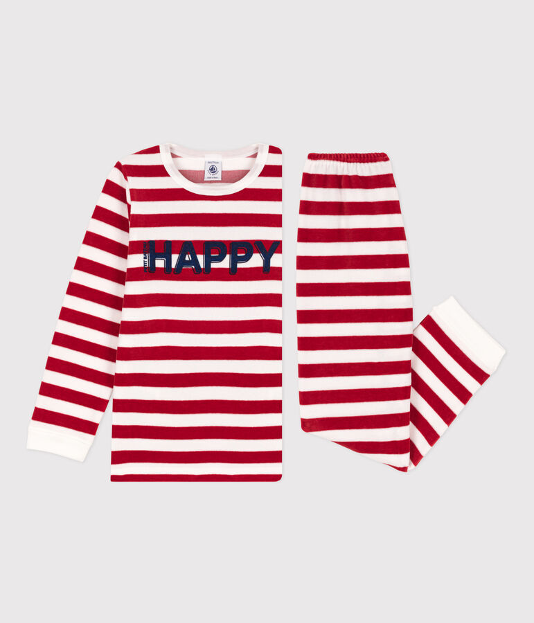 Pijama de terciopelo a rayas para ni&ntilde;o/ni&ntilde;a STOP/ MARSHMALLOW