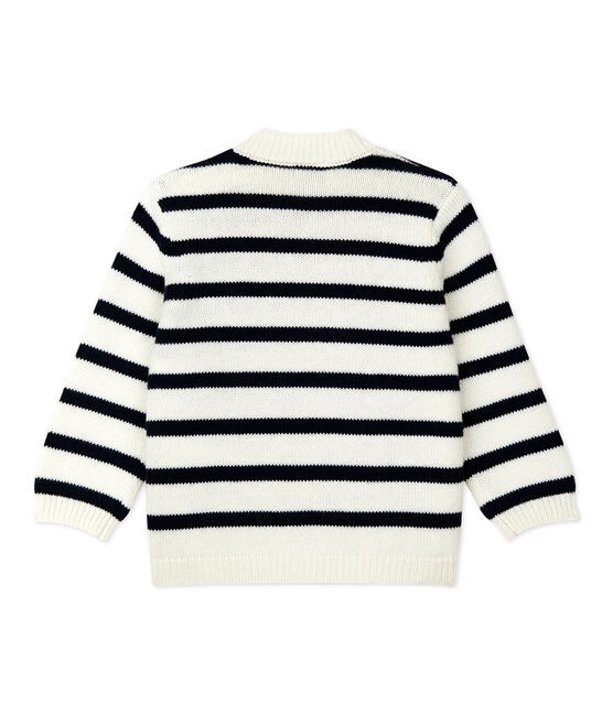 Jersey de lana y algodón de bebé blanco MARSHMALLOW/azul SMOKING