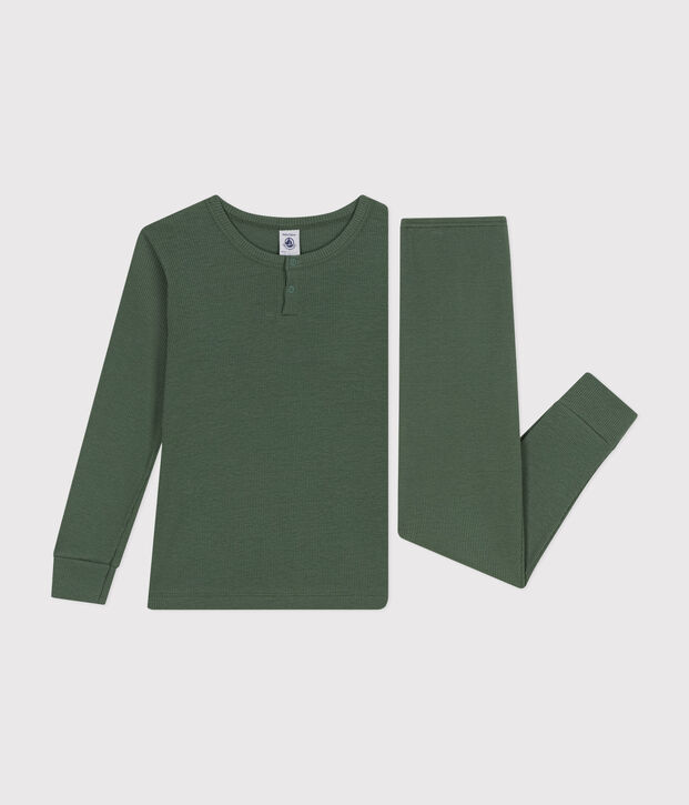Pijama liso de algod&oacute;n y lyocell para ni&ntilde;o/ni&ntilde;a verde