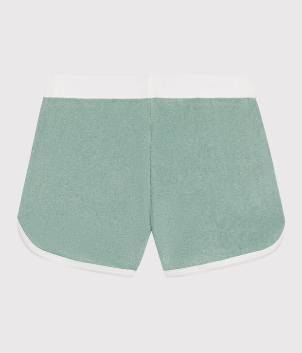 Shorts infantiles de rizo de algod&oacute;n liso verde