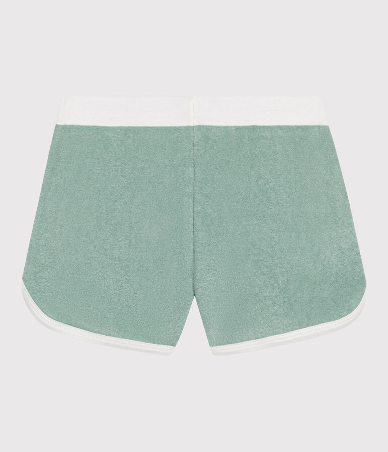 Shorts infantiles de rizo de algod&oacute;n liso verde PAUL