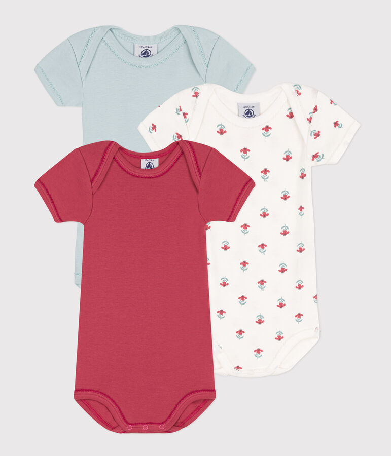 Juego de 3 bodis de manga corta de algod&oacute;n con flores variante 1