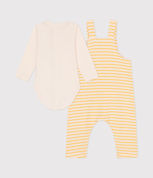 Estuche con conjunto de peto y body de algod&oacute;n para beb&eacute; crudo/amarillo
