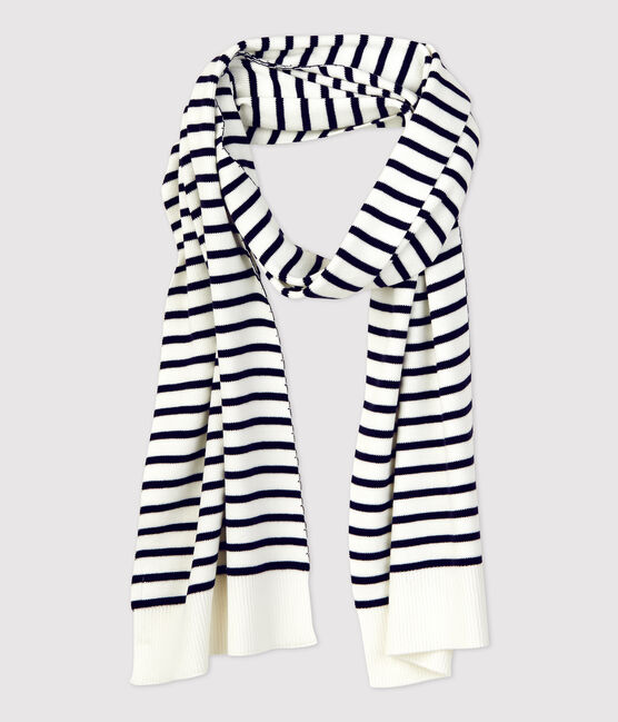 Bufanda de rayas de algodón unisex blanco MARSHMALLOW/azul SMOKING