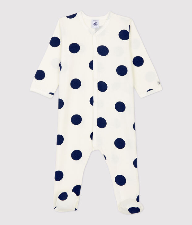 Pelele de beb&eacute; con lunares de algod&oacute;n org&aacute;nico blanco/azul