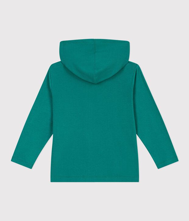 Sudadera infantil de algod&oacute;n con capucha y cremallera verde