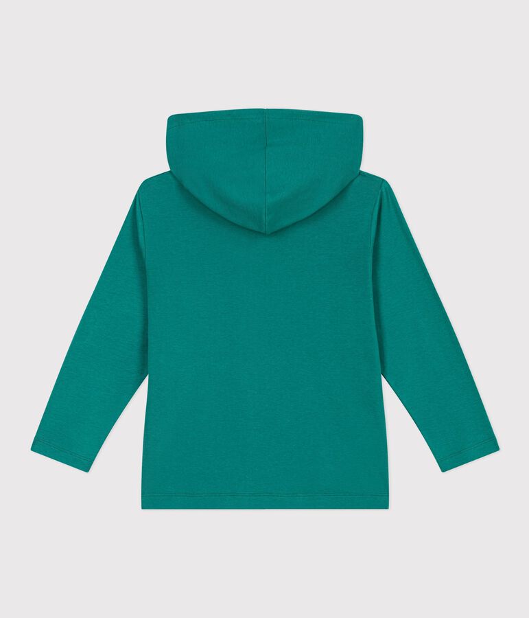 Sudadera infantil de algod&oacute;n con capucha y cremallera verde